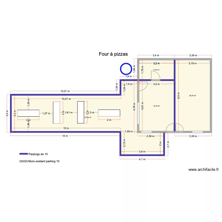 Boston Pizzas. Plan de 4 pièces et 89 m²