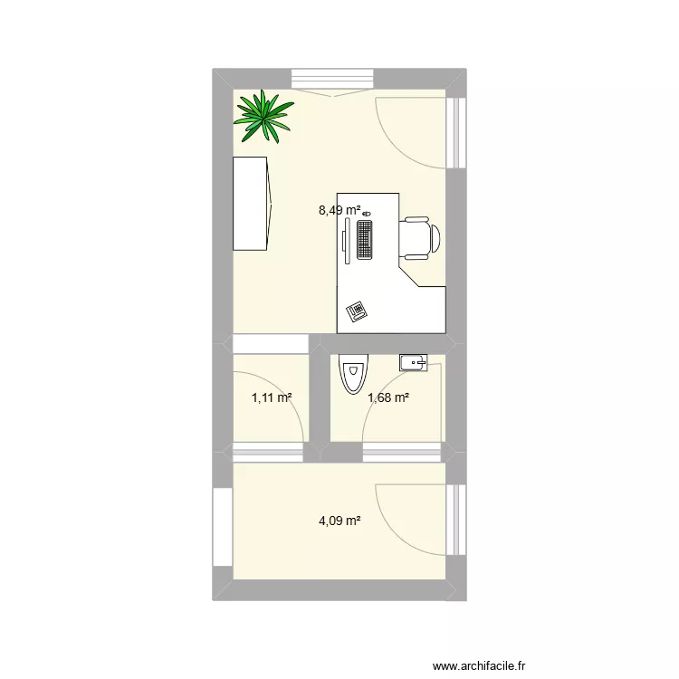 Bureau + WC. Plan de 