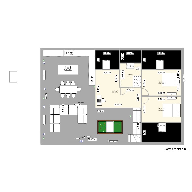 LOUP DE CHABANNE ETAGE. Plan de 14 pièces et 273 m2