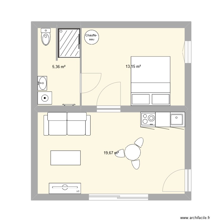 REYS DE SAULCE. Plan de 3 pièces et 38 m2