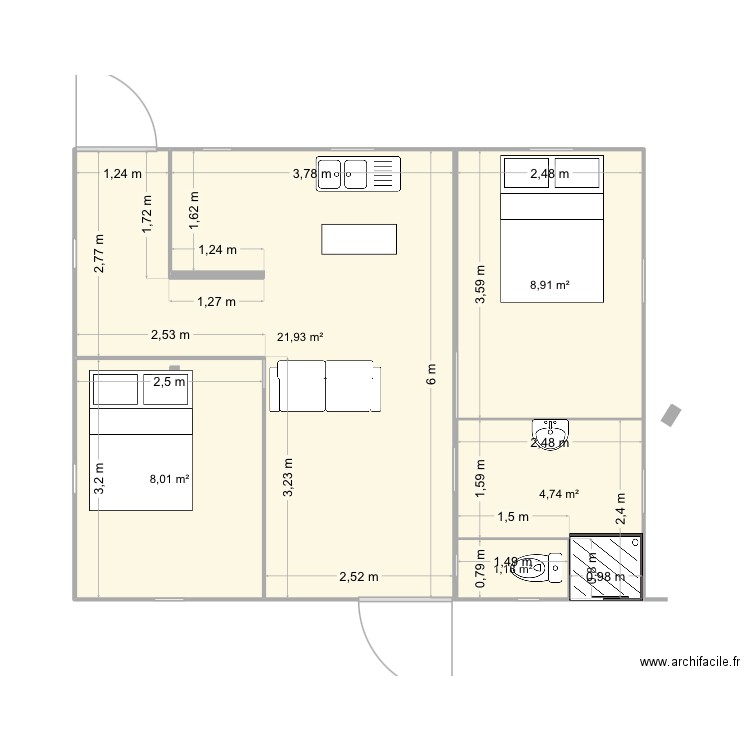 2 containers Gwada. Plan de 5 pièces et 45 m2