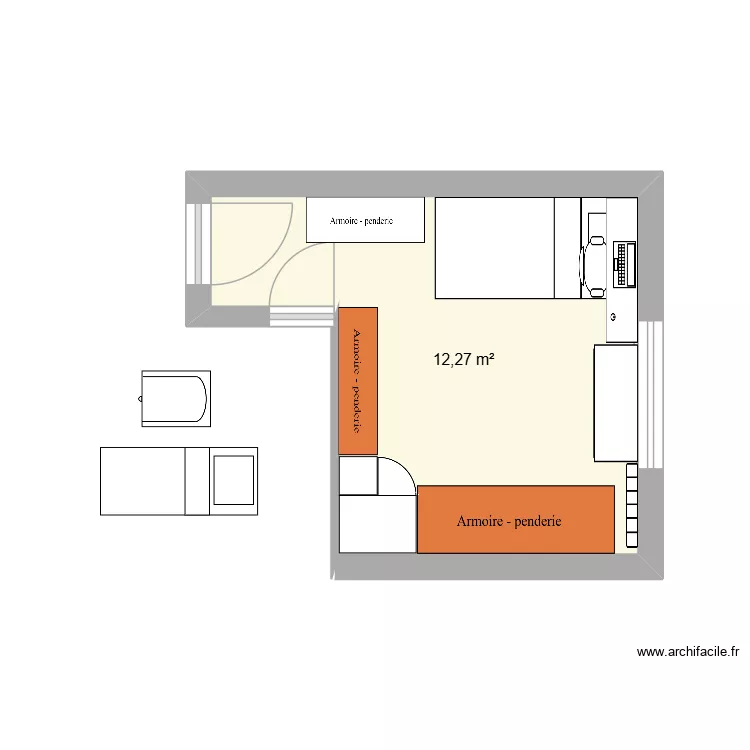 Chambre Zack 2. Plan de 1  et 12 m²