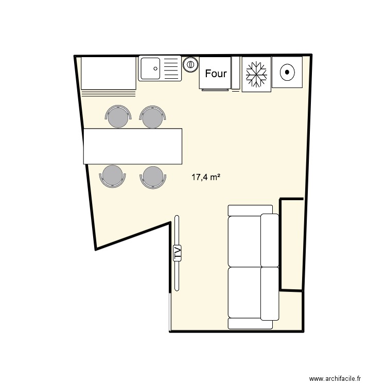 sejour. Plan de 1 pièce et 17 m2