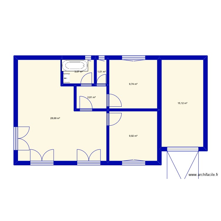 kerval rdc. Plan de 7 pièces et 70 m2