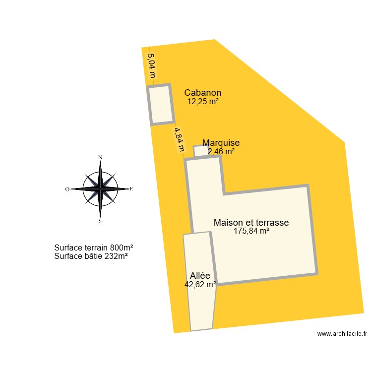 Masse. Plan de 4 pièces et 233 m2
