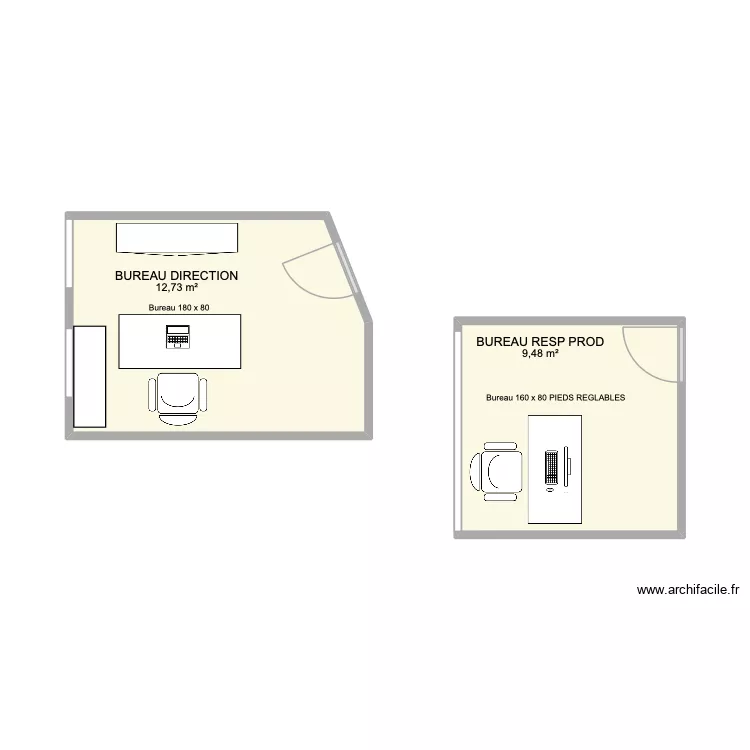 Bureau Direction. Plan de 2 et 22 m² Bureau Direction. Plan de 2 et 22 m²