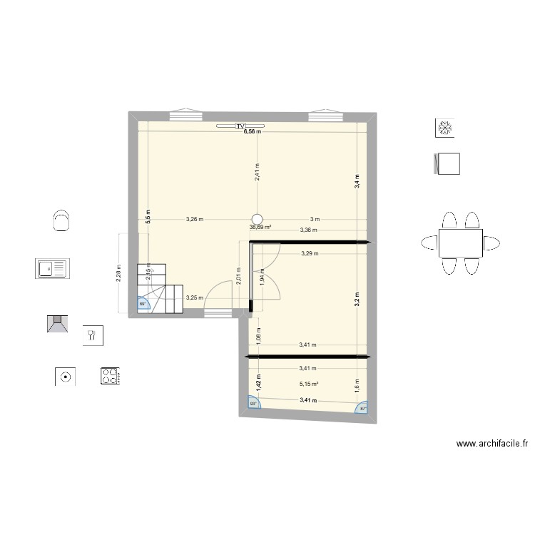 halevy 3 082025. Plan de 2 pièces et 44 m2