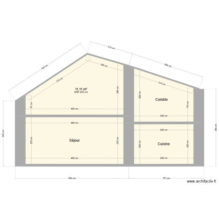 Maison Saint-Eloy / Plan de coupe / initial. Plan de 4 pièces et 35 m2