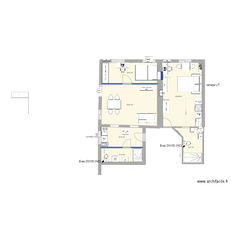 V2 PLATEAU. Plan de 6 pièces et 66 m2