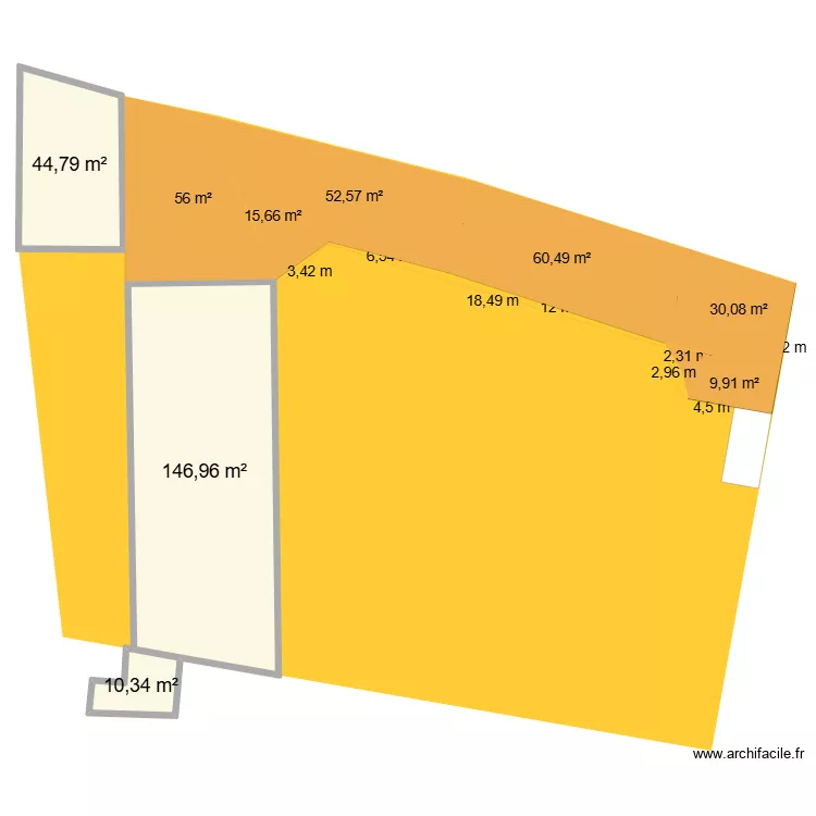 terassement. Plan de 3  et 202 m²