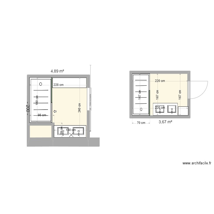 ETUDE SALLE DE BAINS. Plan de 3 pièces et 9 m2