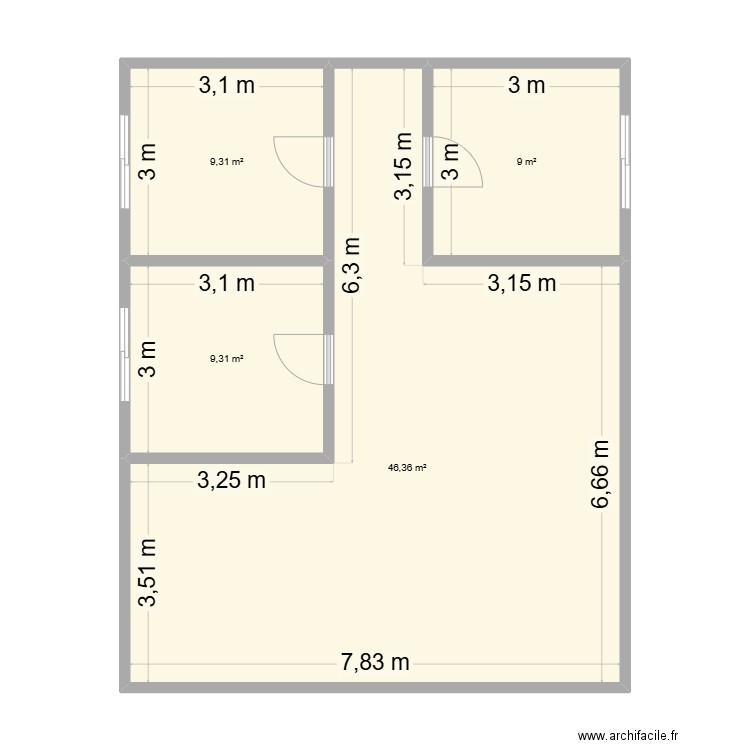 wanapopo. Plan de 4 pièces et 74 m2