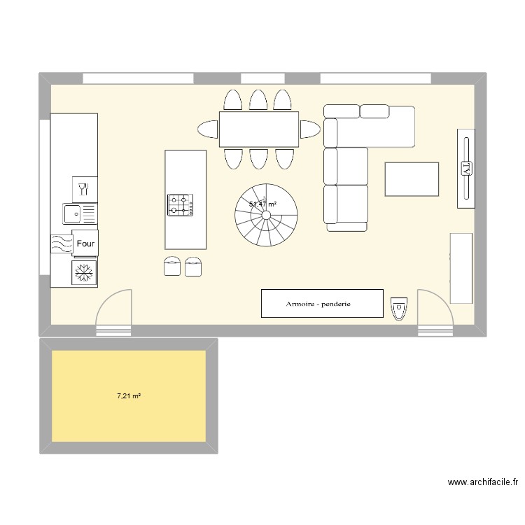caudan. Plan de 2 pièces et 59 m2