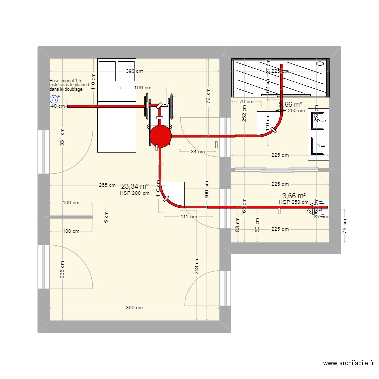 Pedebas 2 modifiés. Plan de 3 pièces et 33 m2