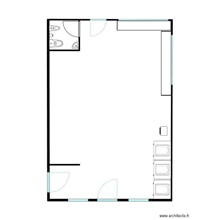 Accueil et section bébés. Plan de 2 pièces et 56 m2