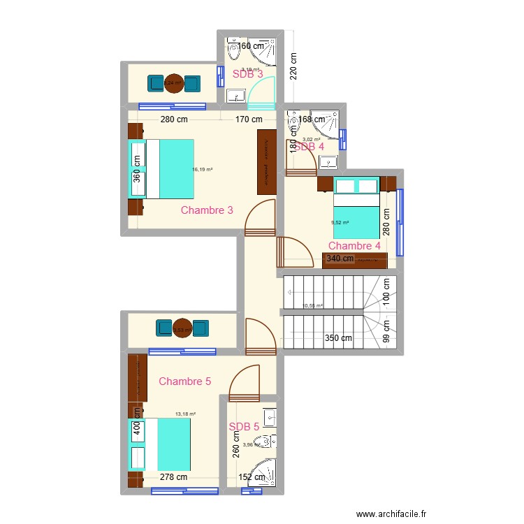 adronis acacia etage. Plan de 9 pièces et 66 m2