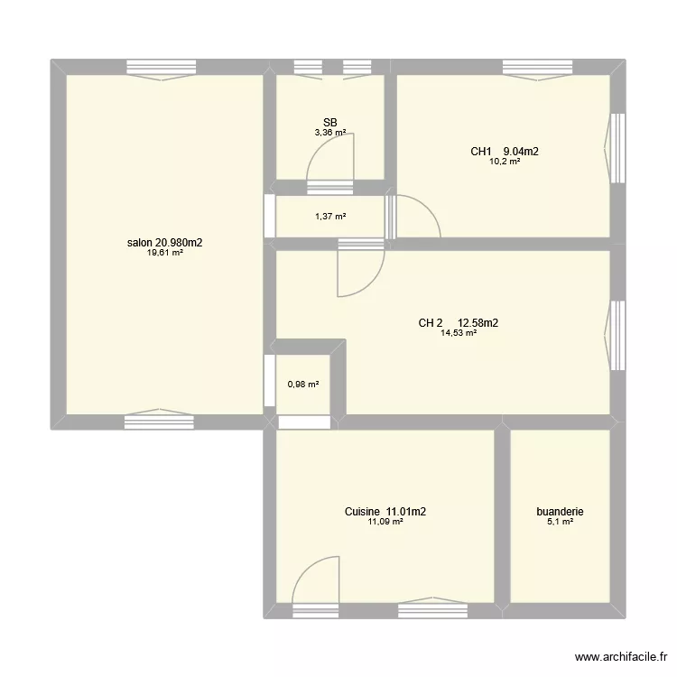 maison fini. Plan de 8  et 66 m²
