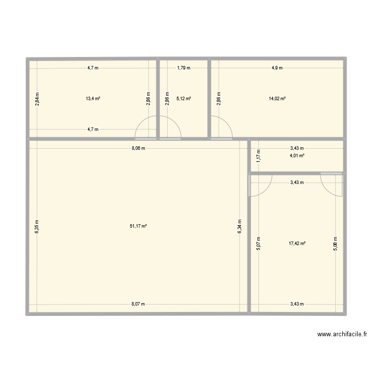 104m2. Plan de 6 pièces et 105 m2