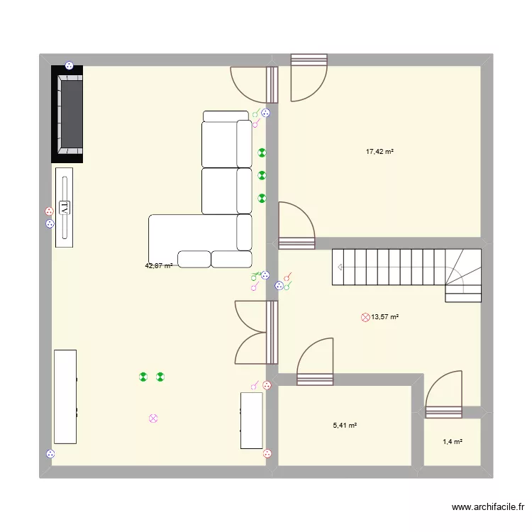 Electricité salon/salle à manger. Plan de 5 et 81 m² Electricité salon/salle à manger. Plan de 5 et 81 m²