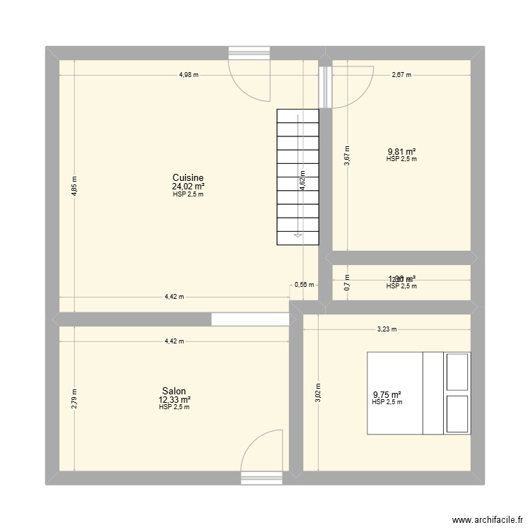 1471. Plan de 5 pièces et 58 m2