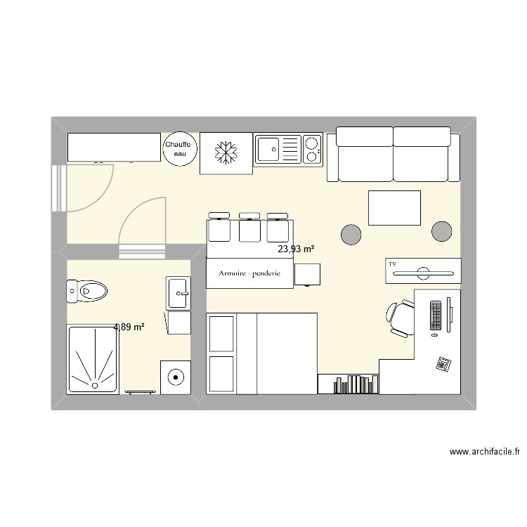 appart2. Plan de 2 pièces et 29 m2