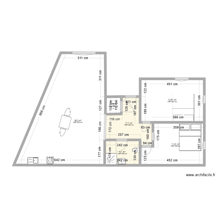 47 chevalier. Plan de 6 pièces et 76 m2