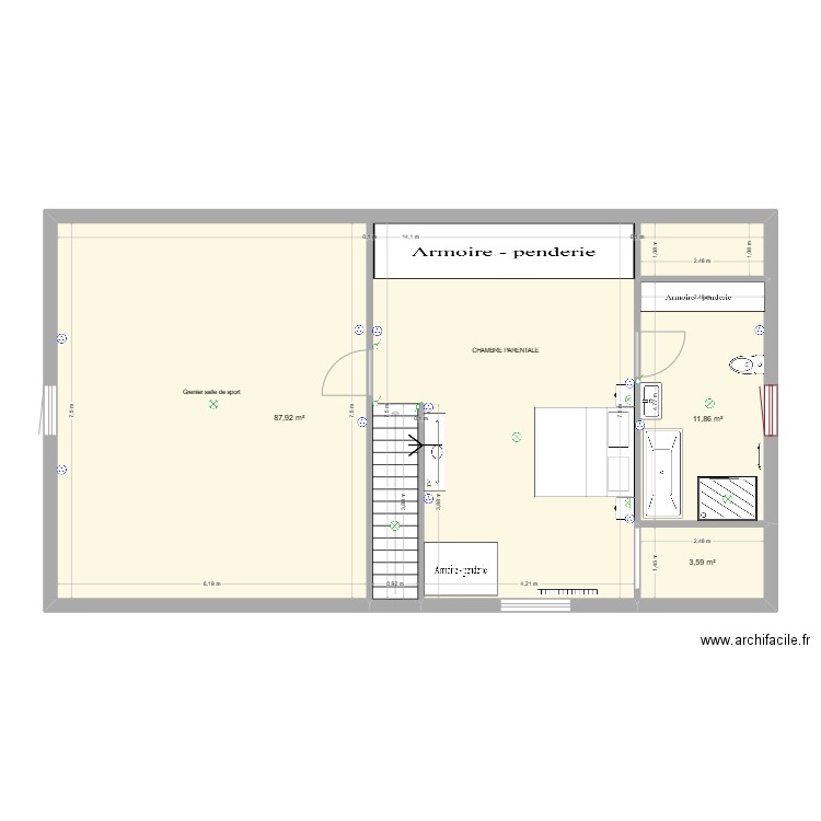 plan etage maison coullons 1 ch 1 salle de bains 1 grenier. Plan de 3 pièces et 103 m2