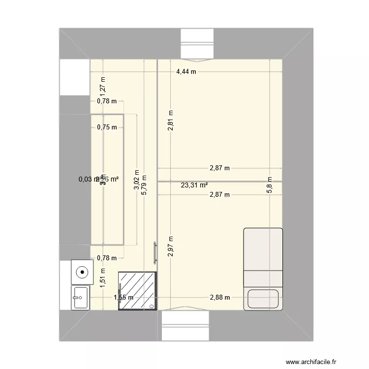 ETAGE 25m2 V2. Plan de 3 Pièces et 26 m²