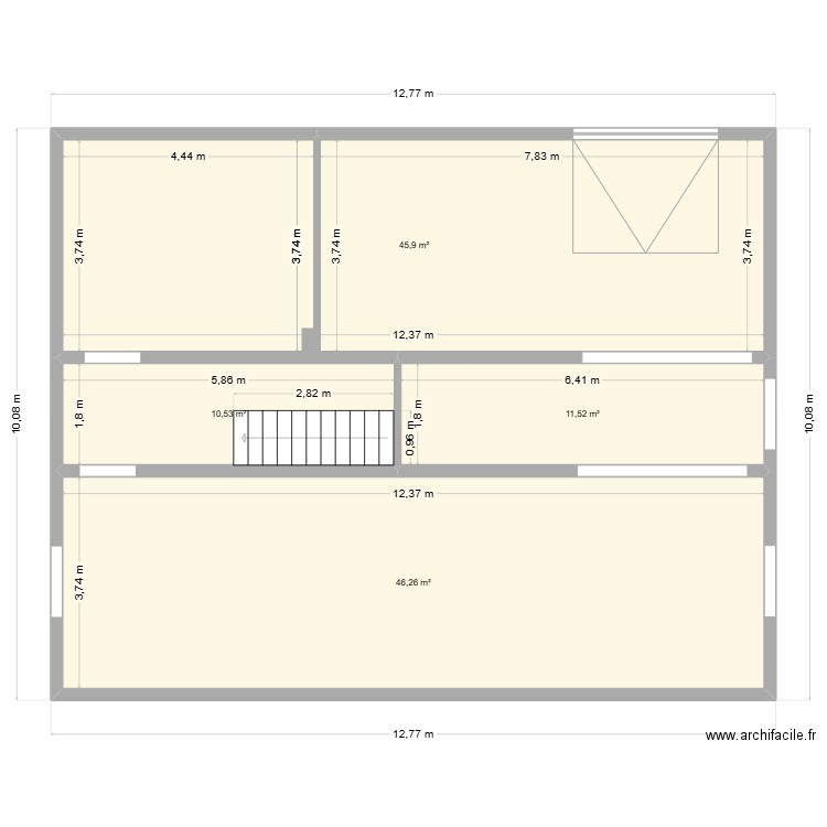 RDC. Plan de 4 pièces et 114 m2