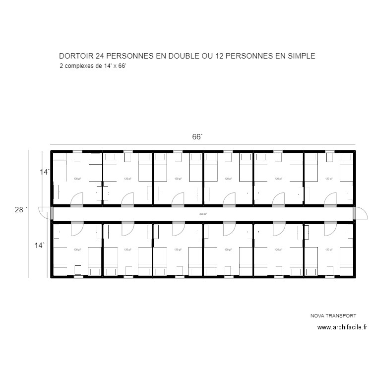 DORTOIR 12 OU 24 PERS. Plan de 13 pièces et 153 m2