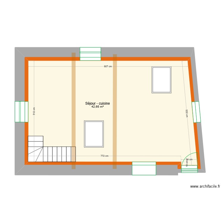 Viornery - Projet RDC. Plan de 1 pièce et 43 m2