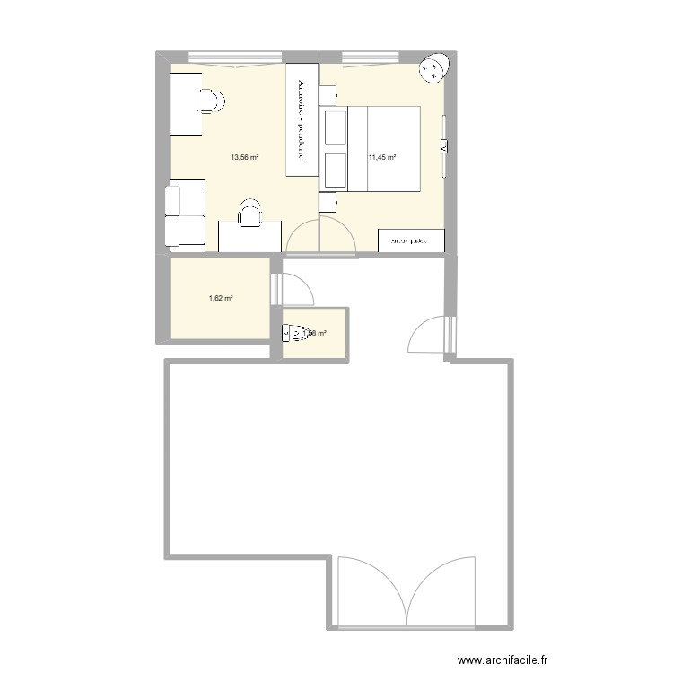 denens. Plan de 4 pièces et 31 m2