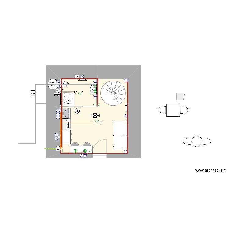 Pigeonnier. Plan de 5 pièces et 34 m2