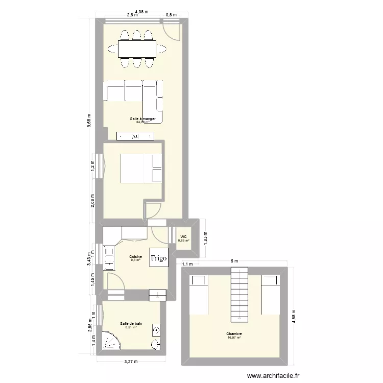 Appart 1. Plan de 5 pièces et 68 m²