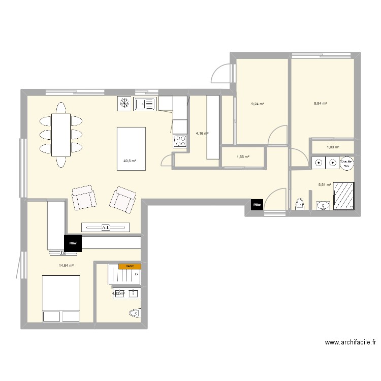 Fond de plan 2. Plan de 9 pièces et 91 m2