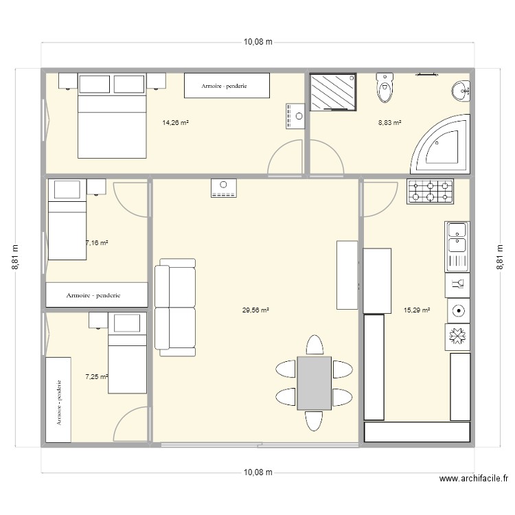 plan2. Plan de 6 pièces et 82 m2