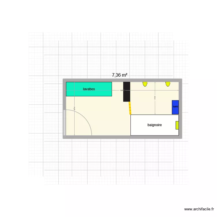 salle de bain. Plan de 1  et 7 m²