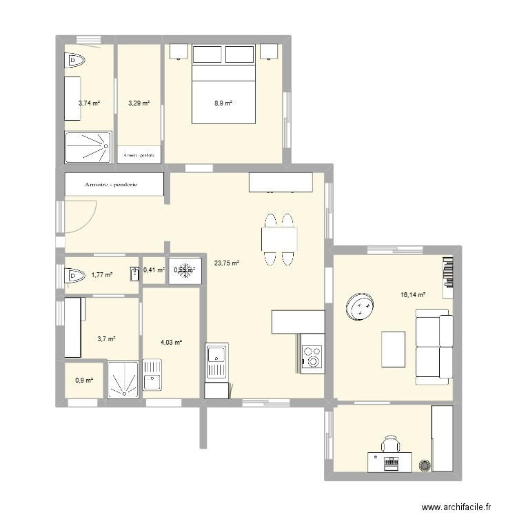 Piétater. Plan de 11 pièces et 67 m2