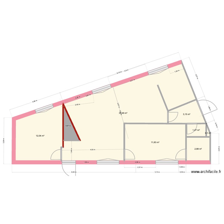 FG_Travaux. Plan de 8 pièces et 68 m2