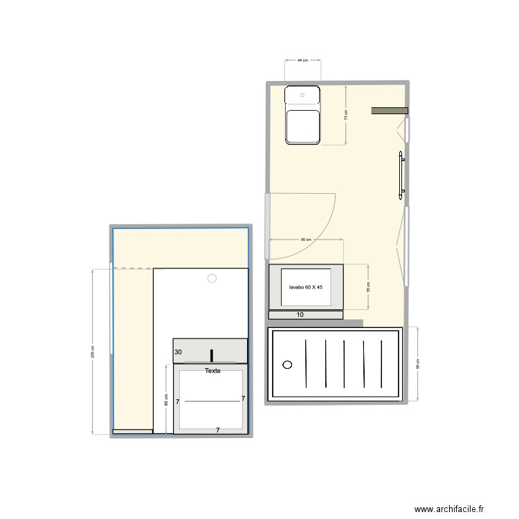 SDB 2 12 12 24. Plan de 2 pièces et 10 m2
