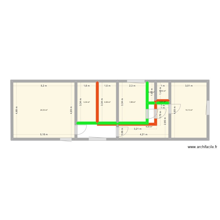 etage. Plan de 9 pièces et 65 m2