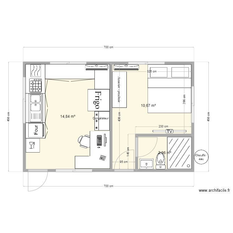 Laboratoir / Studio. Plan de 3 pièces et 28 m2