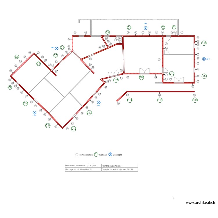 Chazolna. Plan de 9 pièces et 147 m2