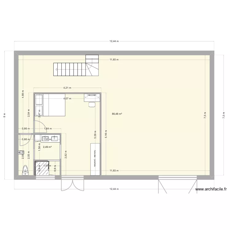 Am&eacute;nagement sous-sol. Plan de 2  et 88 m²