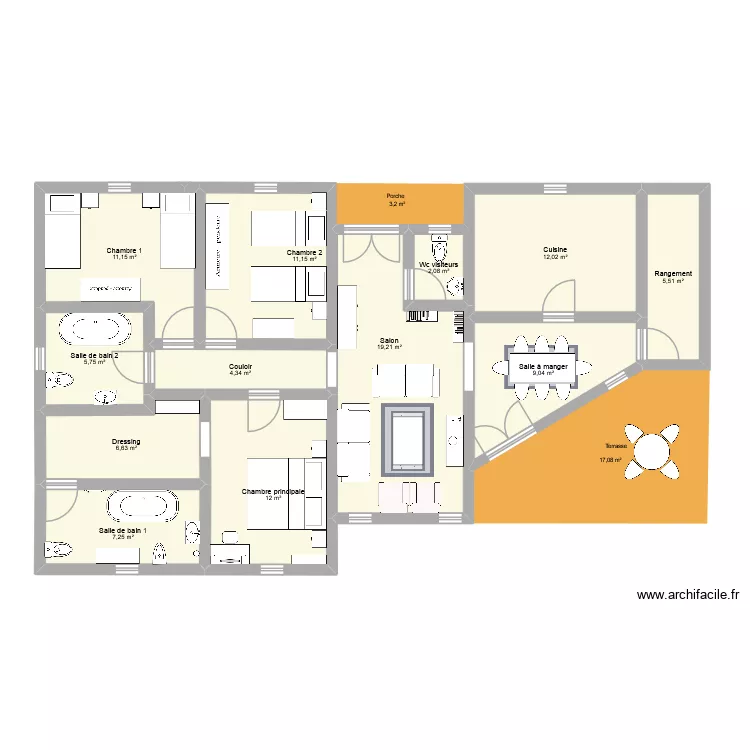 Ma maison pp 3cbbres 2. Plan de 12  et 106 m²