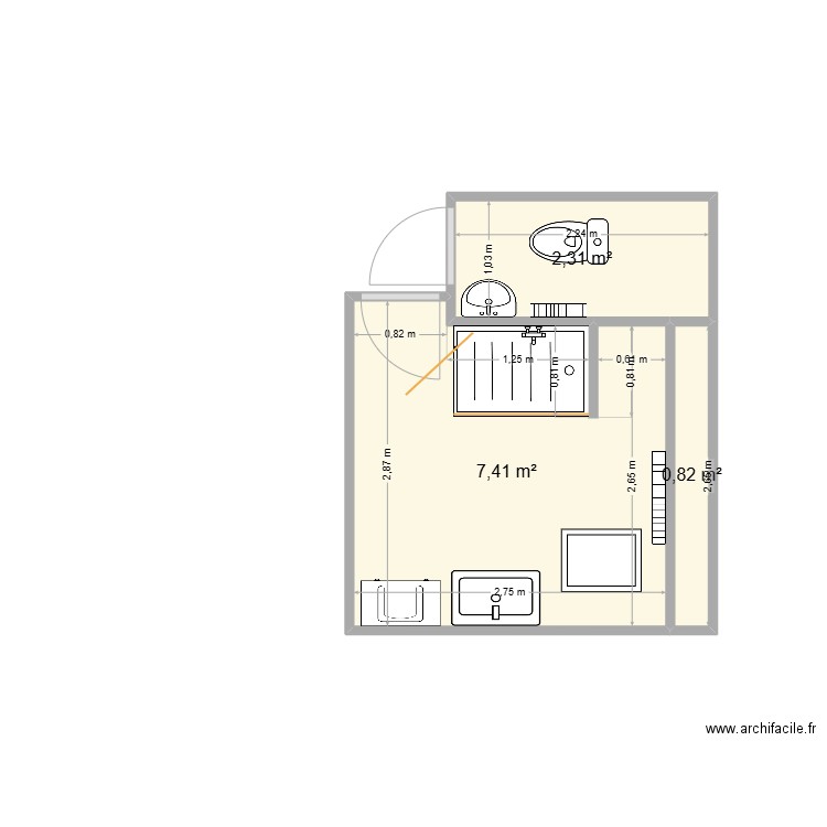 25_06_18 - Plan sdb - Yverneau - Projet. Plan de 3 pièces et 11 m2