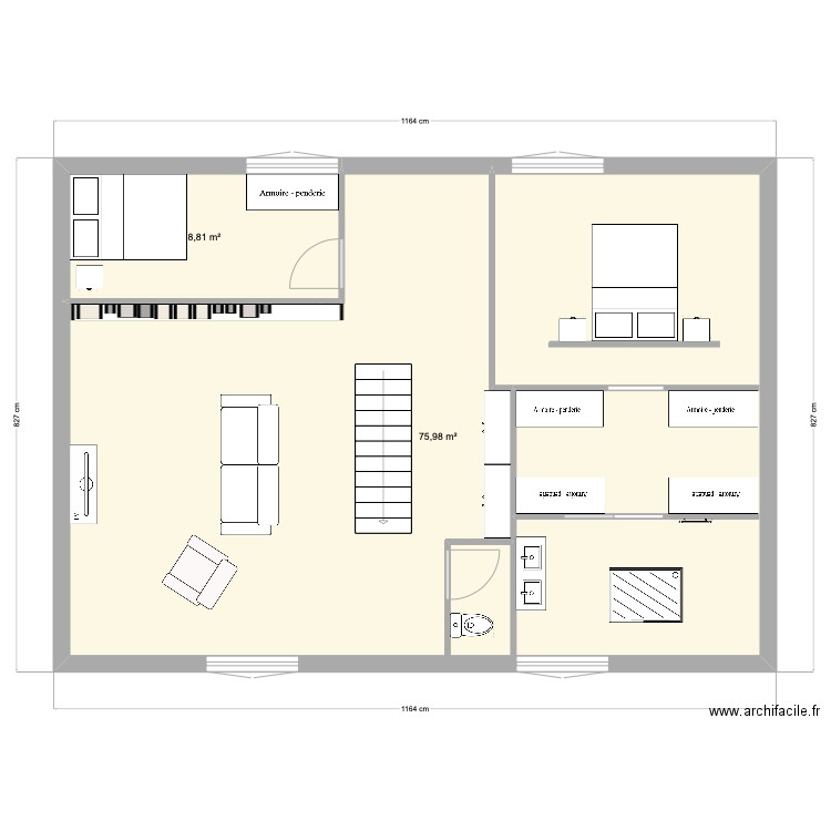 2ème étage. Plan de 2 pièces et 85 m2