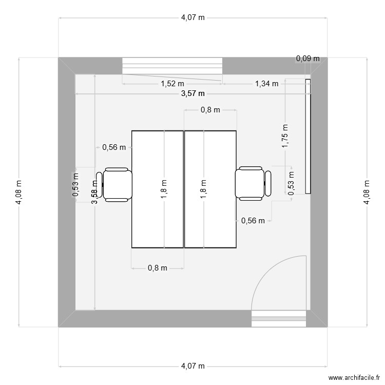 Bureau BIR. Plan de 1 pièce et 13 m2