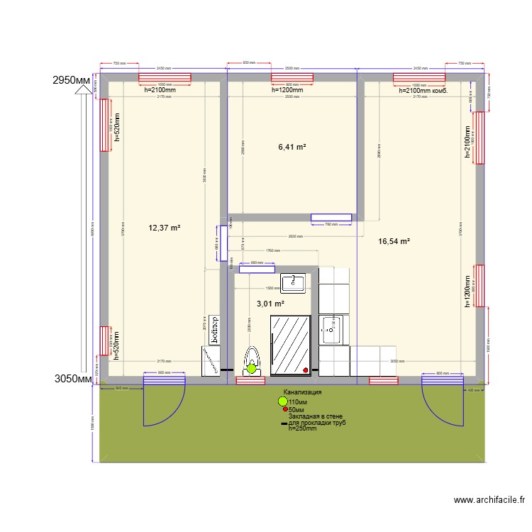 Елена переславль. Plan de 5 pièces et 48 m2