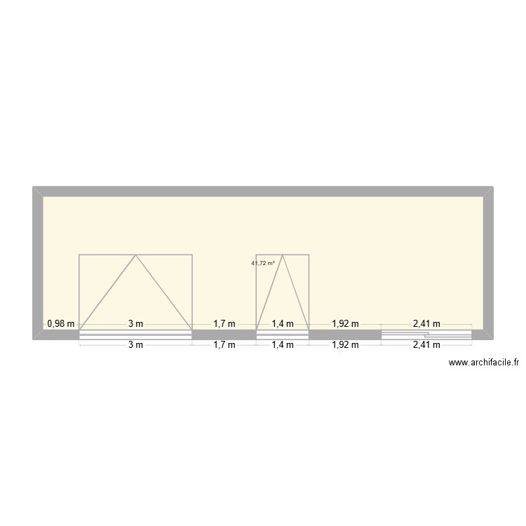facade parking. Plan de 1 pièce et 42 m2
